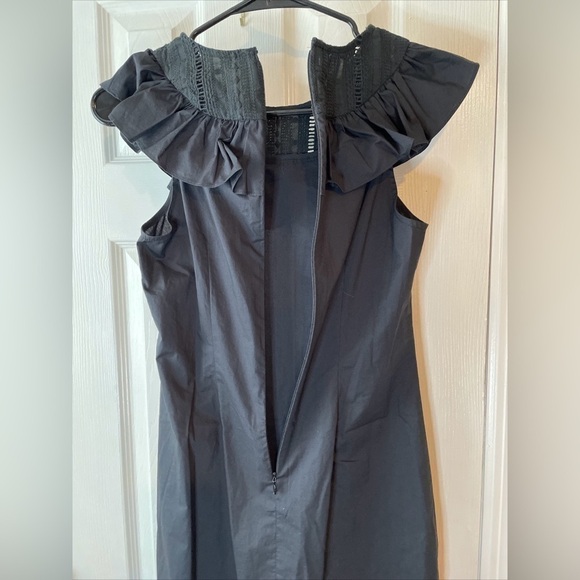 J.Crew Ruffle Neck Black‎ Shift Dress 100% Cotton Size 00 - Picture 9 of 15
